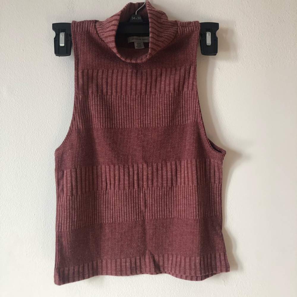 American Eagle Outfitters Sleeveless Ribbed Turtleneck Tank in Dusty Rose